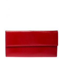 Pre Owned Fendi Red Patent Leather Flap Continental Wallet