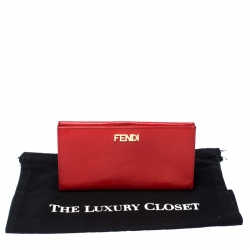 Pre Owned Fendi Red Patent Leather Flap Continental Wallet