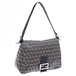 Pre Owned Fendi Navy Blue Zucchino Canvas Mama Forever Shoulder Bag