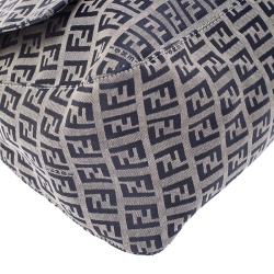 Pre Owned Fendi Navy Blue Zucchino Canvas Mama Forever Shoulder Bag