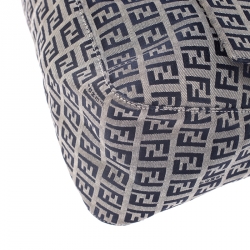 Pre Owned Fendi Navy Blue Zucchino Canvas Mama Forever Shoulder Bag