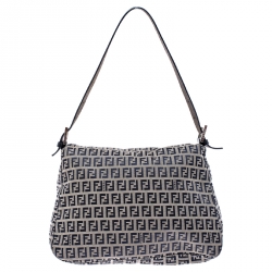 Pre Owned Fendi Navy Blue Zucchino Canvas Mama Forever Shoulder Bag