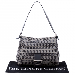 Pre Owned Fendi Navy Blue Zucchino Canvas Mama Forever Shoulder Bag