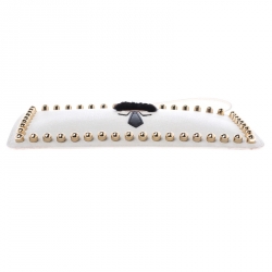 Pre Owned Fendi Off White Studded Leather Karlito Flat Pouch