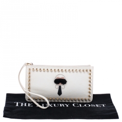 Pre Owned Fendi Off White Studded Leather Karlito Flat Pouch