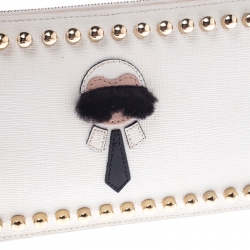 Pre Owned Fendi Off White Studded Leather Karlito Flat Pouch