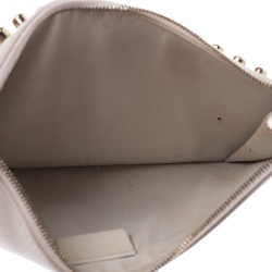 Pre Owned Fendi Off White Studded Leather Karlito Flat Pouch