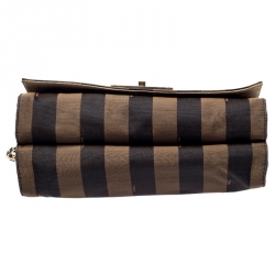 Fendi Tobacco Canvas Large Pequin Stripe Claudia Shoulder Bag