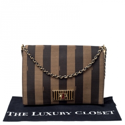 Fendi Tobacco Canvas Large Pequin Stripe Claudia Shoulder Bag