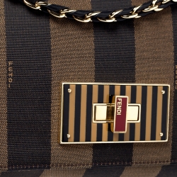 Fendi Tobacco Canvas Large Pequin Stripe Claudia Shoulder Bag