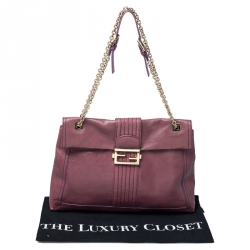 Fendi Purple Leather Maxi Baguette Flap Shoulder Bag