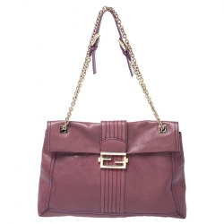 Fendi Purple Leather Maxi Baguette Flap Shoulder Bag