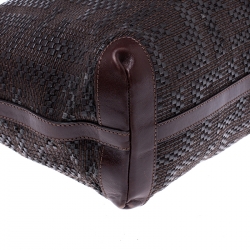 Pre Owned Fendi Dark Brown Woven Leather Medium Shopper Roll Tote