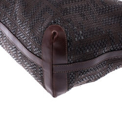 Pre Owned Fendi Dark Brown Woven Leather Medium Shopper Roll Tote