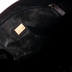 Pre Owned Fendi Dark Brown Woven Leather Medium Shopper Roll Tote