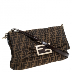 Pre Owned Fendi Tobacco Zucca Canvas Mia Flap Bag
