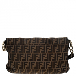Pre Owned Fendi Tobacco Zucca Canvas Mia Flap Bag