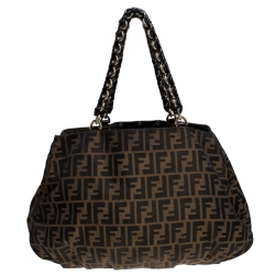 Pre Owned Fendi Tobacco Zucca Canvas Large Mia Tote