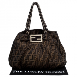 Pre Owned Fendi Tobacco Zucca Canvas Large Mia Tote
