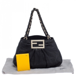 Pre Owned Fendi Black Leather Mia Hobo
