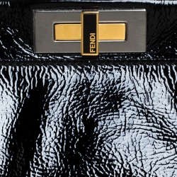 Pre Owned Fendi Black Patent Leather Large Peekaboo Top Handle Bag