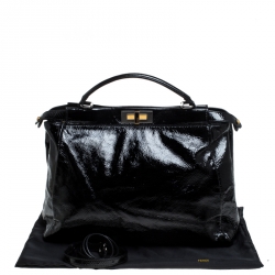 Pre Owned Fendi Black Patent Leather Large Peekaboo Top Handle Bag
