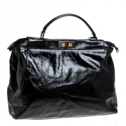 Pre Owned Fendi Black Patent Leather Large Peekaboo Top Handle Bag