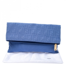 Pre Owned Fendi Blue Zucca Canvas Chameleon Fold-Over Clutch