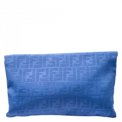 Pre Owned Fendi Blue Zucca Canvas Chameleon Fold-Over Clutch