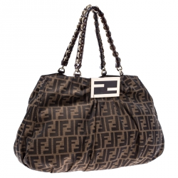Pre Owned Fendi Tobacco Zucca Canvas Large Mia Tote