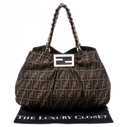 Pre Owned Fendi Tobacco Zucca Canvas Large Mia Tote