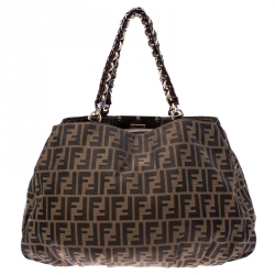 Pre Owned Fendi Tobacco Zucca Canvas Large Mia Tote