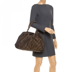 Pre Owned Fendi Tobacco Zucca Canvas Large Mia Tote