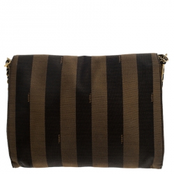 Pre Owned Fendi Tobacco Pequin Canvas Large Claudia Shoulder Bag