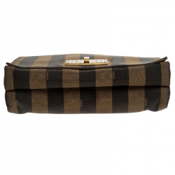 Pre Owned Fendi Tobacco Pequin Canvas Large Claudia Shoulder Bag