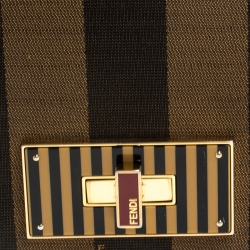 Pre Owned Fendi Tobacco Pequin Canvas Large Claudia Shoulder Bag