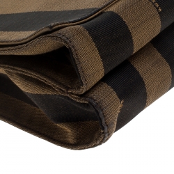 Pre Owned Fendi Tobacco Pequin Canvas Large Claudia Shoulder Bag