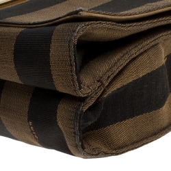 Pre Owned Fendi Tobacco Pequin Canvas Large Claudia Shoulder Bag