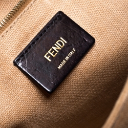 Pre Owned Fendi Tobacco Pequin Canvas Large Claudia Shoulder Bag