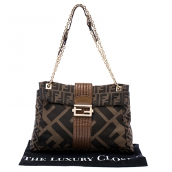 Fendi Tobacco Zucca Canvas Maxi Baguette Flap Shoulder Bag