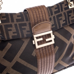Fendi Tobacco Zucca Canvas Maxi Baguette Flap Shoulder Bag