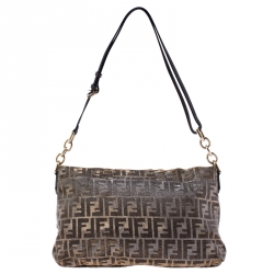Pre Owned Fendi Metallic Gold/Silver Canvas Glitter Jacquard Mia Zucca Flap Bag
