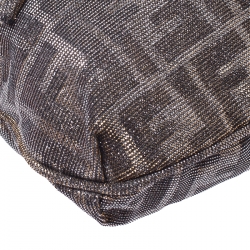 Pre Owned Fendi Metallic Gold/Silver Canvas Glitter Jacquard Mia Zucca Flap Bag