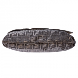 Pre Owned Fendi Metallic Gold/Silver Canvas Glitter Jacquard Mia Zucca Flap Bag