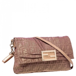 Pre Owned Fendi Metallic Gold/Pink Leather Mia Crossbody Bag