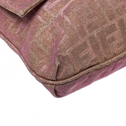 Pre Owned Fendi Metallic Gold/Pink Leather Mia Crossbody Bag