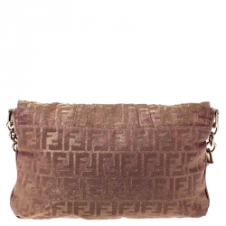 Pre Owned Fendi Metallic Gold/Pink Leather Mia Crossbody Bag