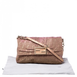 Pre Owned Fendi Metallic Gold/Pink Leather Mia Crossbody Bag