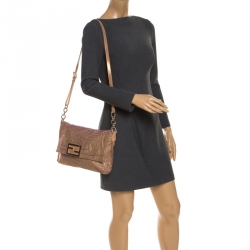 Pre Owned Fendi Metallic Gold/Pink Leather Mia Crossbody Bag