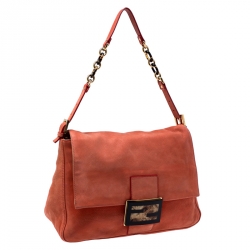 Pre Owned Fendi Orange Leather Chain Mama Forever Shoulder Bag